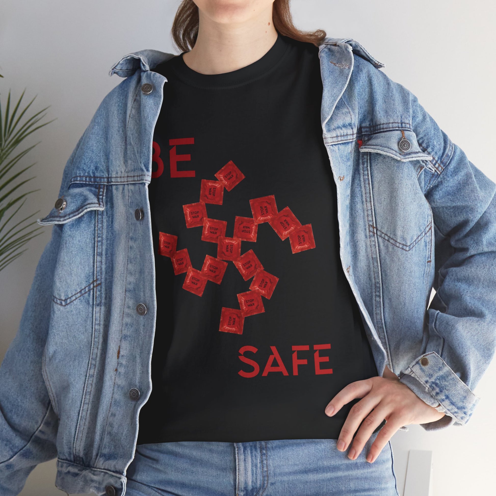 Unisex Heavy Cotton Tee: Be Safe Graphic Tee, Casual Wear, Streetwear, Gift for Him/Her, Everyday Comfort, Unique Style